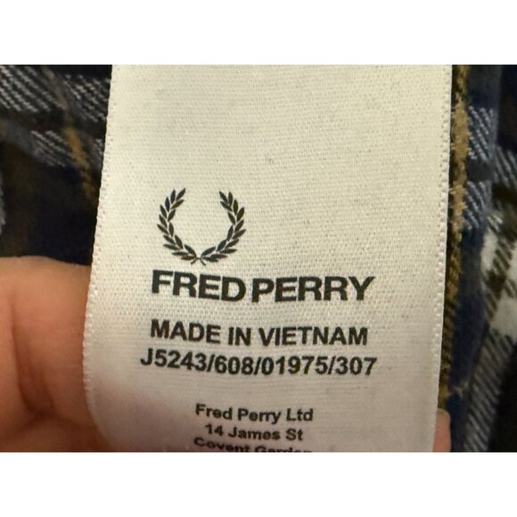Fred Perry Mens Navy Hooded Parka Jacket With Plaid Lining & Button Details Size - Picture 8 of 9